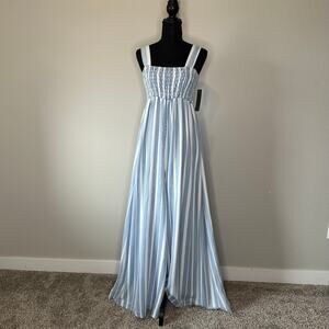 NWT Tractr Blue & White Striped Tencel Jumpsuit – Size 10